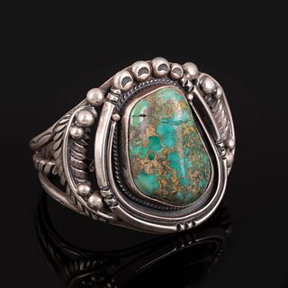 Diné [Navajo], Turquoise and Silver Cuff, ca. 1940