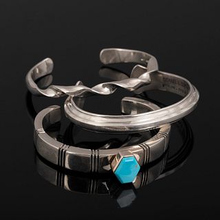 Diné [Navajo], Three Sterling Silver Cuff Bracelets