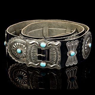 Diné [Navajo], Silver and Turquoise Concho Belt, ca. 1960