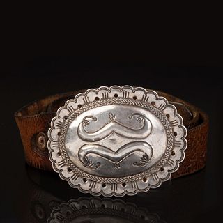 Foothills, California, Leather Belt and Diné Revival Style Concha Buckle, ca. 1950-1960