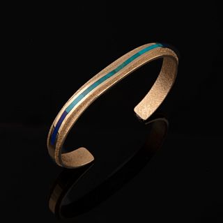 Diné [Navajo], Al Nez, Gold, Turquoise and Lapis Lazuli Cuff Bracelet
