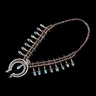 Diné [Navajo], Silver and Turquoise Squash Blossom Necklace, ca. 1950