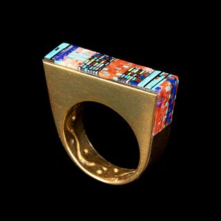 Diné [Navajo], Carl & Irene Clark, Yellow Gold and Micro-Mosaic Ring
