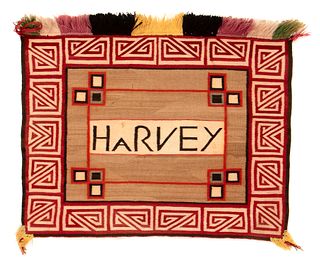 Diné [Navajo], Pictorial 'Harvey' Sunday Saddle Textile, ca. 1920