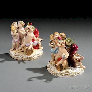 Two Meissen Porcelain Figure Groups with Putti Personifying the Four Seasons