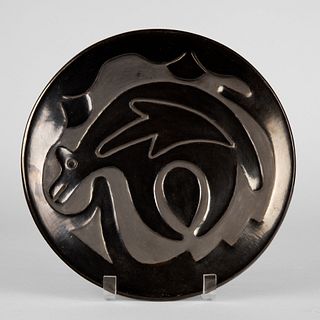 San Ildefonso, Rose Cata Gonzales, Carved Blackware Plate with Bear