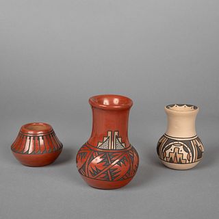 Santa Clara, Minnie Vigil, Group of Three Pottery Vessels