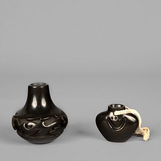 Santa Clara, Shirley Cactus Blossom Tafoya, Two Miniature Carved Blackware Vessels