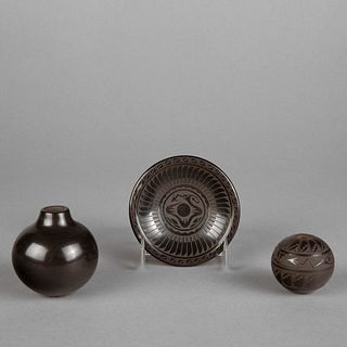 Santa Clara, Dolores Curran, Group of Three Miniature Blackware Vessels
