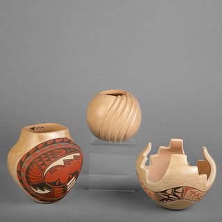 Jemez, Group of Three Tanware Pottery Vessels