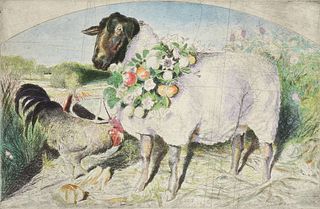 KERMIT OLIVER (American/Texas b. 1943) A PRINT, "Garlanded Sheep," PRESENTATION PROOF, 1998,
