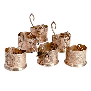 Six Continental Silver Tea Cup Holders
