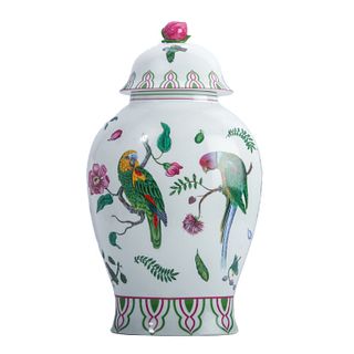Parrot Porcelain Vase with cover by Lynn Chase