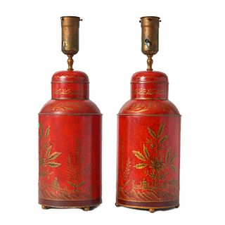 Pair of Chinoiserie Red Tea Canisters(lamps)