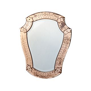 Venetian shield form glass on glass mirror