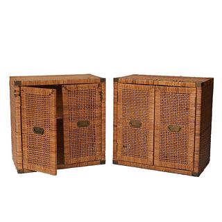 Pair of rattan style campaign chests
