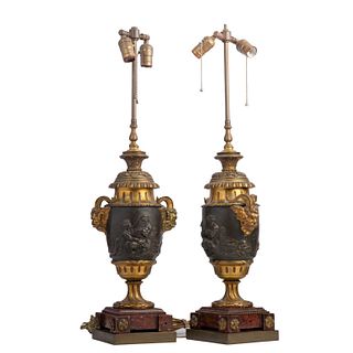 French Guilt bronze mounted urn, (lamp)