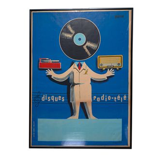 Disques Radio-tele Original Vintage Poster