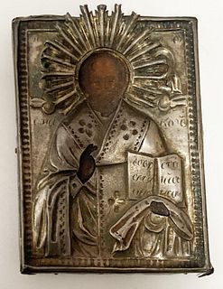 Unknown Artist - Antique Silver Russian Icon of St. Nicholas
