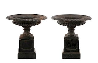 Pair of Monumental Campana Form Garden Urns