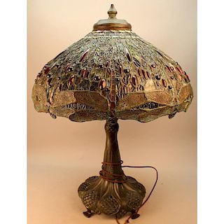 Antique American Leaded Dragonfly Lamp