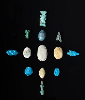 Egyptian Faience Amulets & Scarabs (13 pcs)