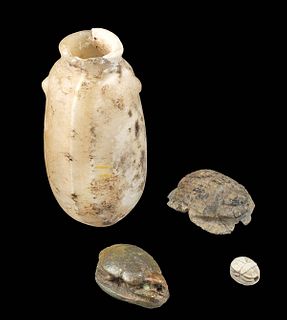 Ancient Egyptian - 3 Stone Scarabs + Alabastron
