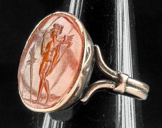 Neoclassical Electrum Ring Roman Agate Intaglio Nike