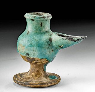 12th C. Islamic Pottery Oil Lamp - Vibrant Glaze!