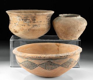 Chinese Pottery Bowls - 2 Neolithic + 1 Warring States