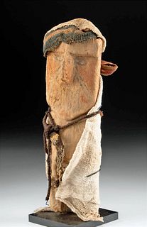 Chancay Painted Wood Figure Textile Clothing
