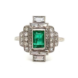 BE MINE Platinum Diamond Emerald Cocktail Ring 