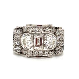 BE MINE Art Deco Engagement Platinum Diamond Ring 