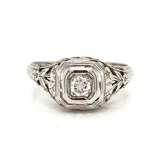 BE MINE Art Deco 18k Diamond Engagement Ring