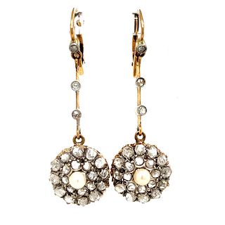 Victorian 18k Silver Diamond Pearl Drop Earrings 