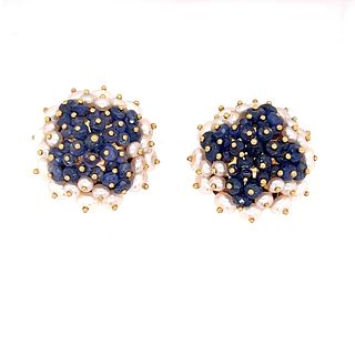 Zancan 18k Sapphire & Pearl Cluster Earrings 