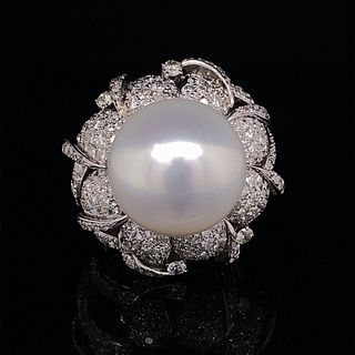 18k Diamond South Sea Pearl Ring
