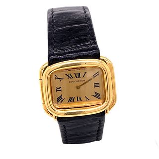 18k BOUCHERON PARIS Black Leather Wristwatch 