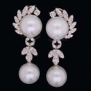 14K South Sea Pearl Diamond Earrings