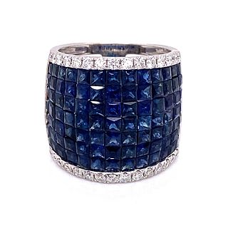18K Sapphire Diamond Invisible Setting Ring