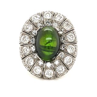 Art Deco Platinum Diamond Tourmaline Oval Ring 