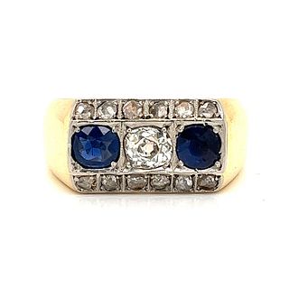 Art Deco 18k Natural Sapphire & Diamond Ring
