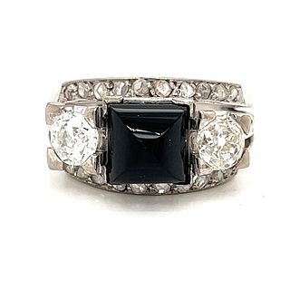 Art Deco Platinum  Onyx Diamond Ring