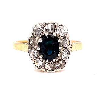 Edwardian 18k Diamond Sapphire Rosetta Ring 