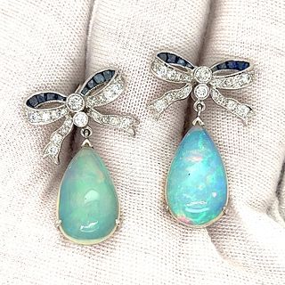 18k Sapphire Diamond Opal Drop Earrings