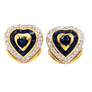 18k Diamond Sapphire Heart EarringÂ 