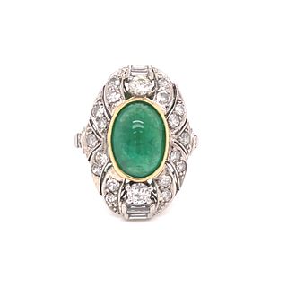 BE MINE Art Deco Platinum Diamond Emerald  Ring 