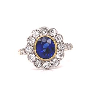 BE MINE Edwardian 18k Platinum Diamond Sapphire Ring