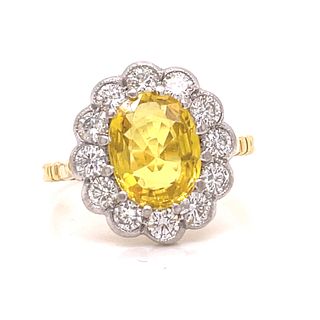 BE MINE Victorian 18k Diamond Yellow Sapphire Rosetta Ring 