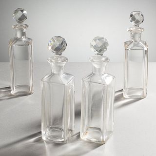 2 Pair Clear Glass Bottles With Cut Glass Stoppers